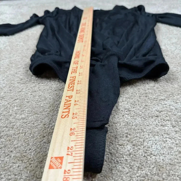 Intimately Free People Turnt Bodysuit Small Black Plunge Neck Thong Draped L/S - Picture 11 of 14